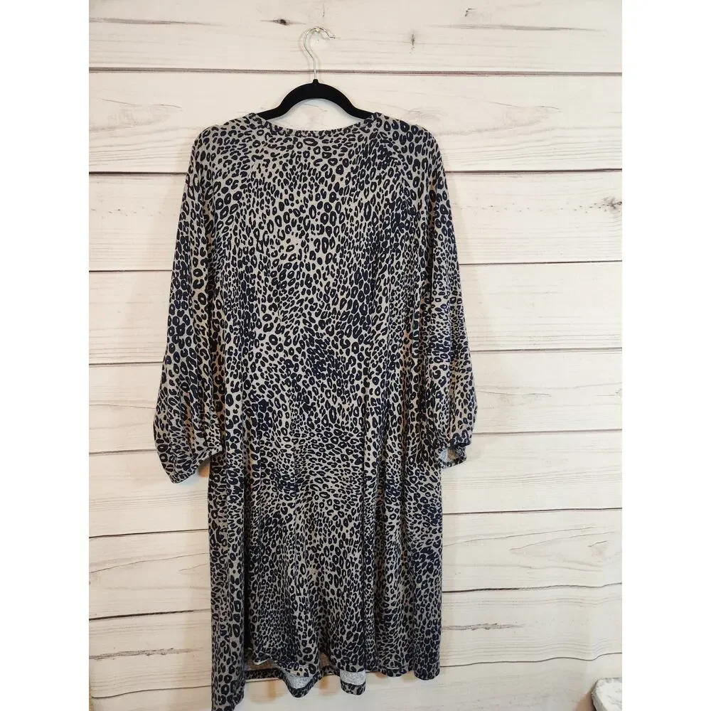 Cato Women's Beige Black Animal Print Long Sleeve Round Neck Midi Dress 22/24W - Picture 2 of 6
